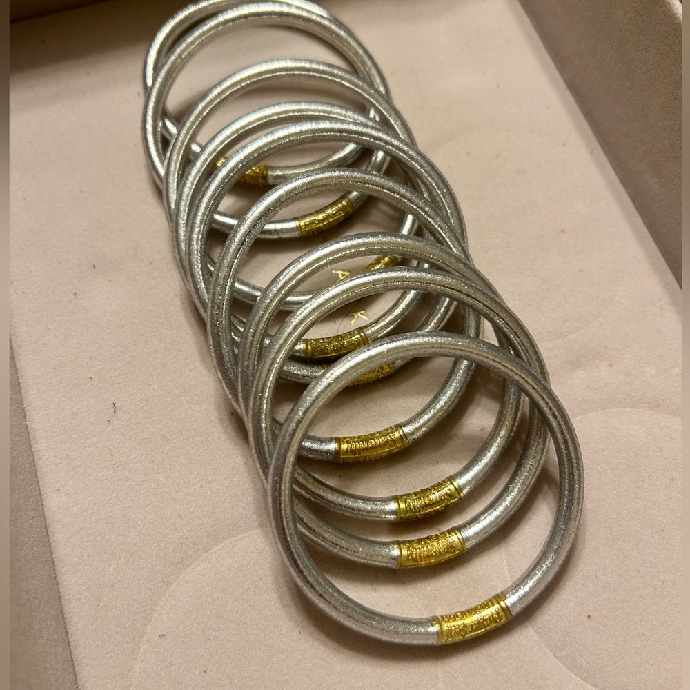 BudhaGirl Silver All Weather Bangles Serenity Prayer - Small (9 bangles)